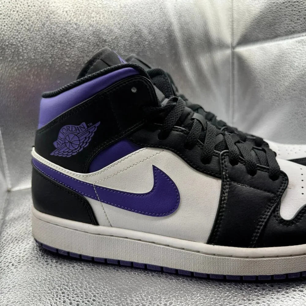 Size 12 Nike Air Jordan 1 Mid White Dark Iris Mens Sneaker Shoes 554724-095‎